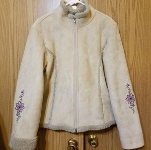 Womens L.L.Bean Faux Suede Sherpa Lined Zip Jacket